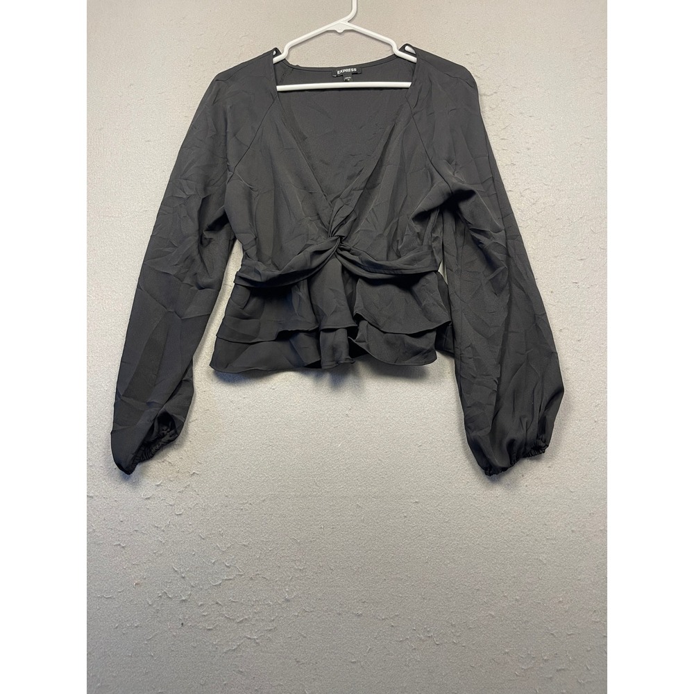 Express Peplum Top Woven Black Medium Womens